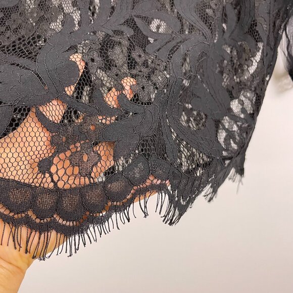 Peach Puffy Sleeve Sheer Allover Lace Cropped Blouse Top - Picture 4 of 13